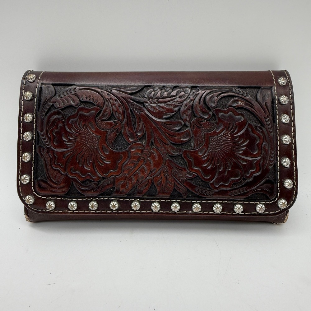 Blazin Roxx Trifold Wallet Womens Brown Floral Tooled Studded Leather Western